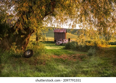 Rural Farm Scene Viewed From Palouse In Washington State On A Sunny Morning