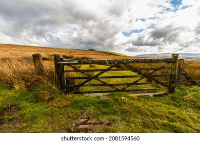 Rural gate with upland UK moorland behind
