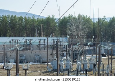 Rural high-voltage electrical railways substation.