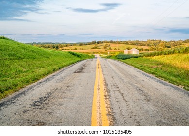 Rural Highway Across Hilly Missouri Farmland, Summer Scenery