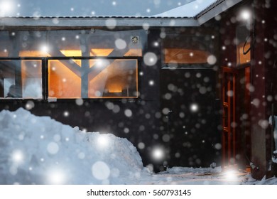 Rural House In Snow At Winter Day