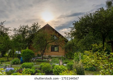 Rural Houses. Typical Landscape Of Russian Dacha.