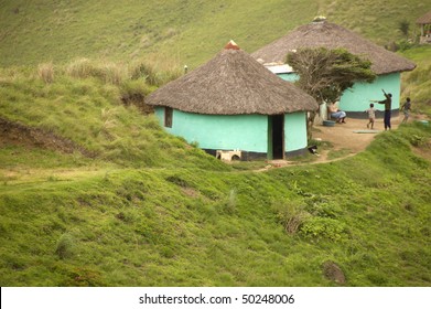 A Rural Huts In South Africa With Children Playing