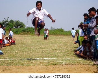 A Rural Kid Jumps In The Manbazar Circle Sports Competition (Long Jump) At Manbazar Purulia West Bengal India On 13.11.2017  