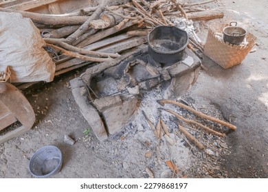 Rural kitchen. Traditional stoves used by residents in rural indonesia, made of clay, fueled with wood - Shutterstock ID 2279868197