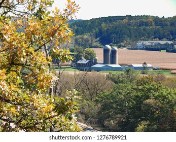 Rural Landscape With Farm Buildings  And Fall Trees Taken In Dane County, Wisconsin