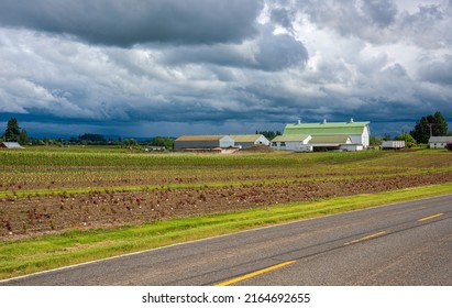 Rural Landscape Stormy Weather And Fields Oregon State.