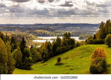 Rural landscape in Suwalki Landscape Park. Hills (eskers), valleys and lakes, post glacial terrain. View point at Around Lake Jaczno educational path. - Shutterstock ID 1610552800