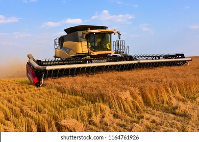 Rural Mercer county in south central North Dakota. August 22, 2018. Farmers using combines harvesting this years flax crop which has many uses.