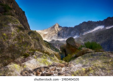 Rural Mountain Landscape. Steep Rocky Hiking Path.