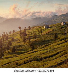 Rural Mountain Lanscape At Sunset, Adjara, Georgia