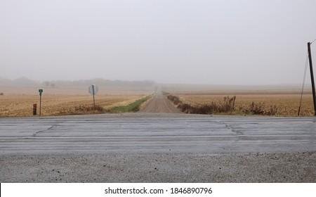 A Rural Nebraska Landscape On A Misty Morning