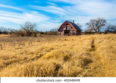 Rural Oklahoma Farmland With Abandoned Barn Or Farm House