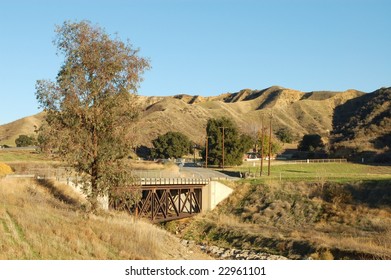 Rural Road And Bridge Over Creek; Live Oak Canyon, California