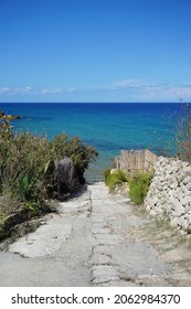 Rural Street Down To The Beach On The Island Of Gozo, Malta