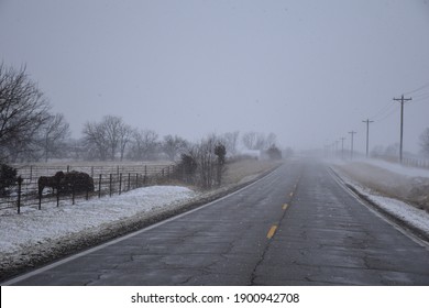 Rural Stretch Of Highway During A Snowstorm