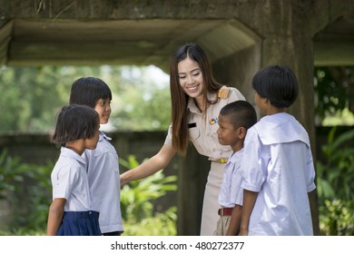 The Rural Teacher With Student Countryside Thailand.