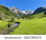 Rural Toggenburg with snowy Saentis in the background. St. Gallen, Switzerland.