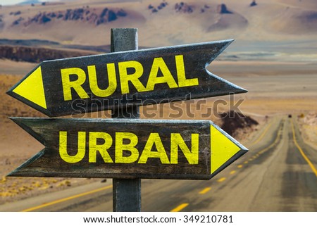 Rural - Urban signpost in a desert background