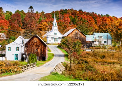 Rural Vermont, USA at Waits River Village with autumn foliage.