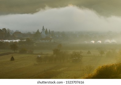 The rural village of Coltesti, Alba County, Transylvania region, Romania, at sunrise.  - Shutterstock ID 1523707616