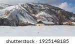 rural village in the mountains in the Caucasus; winter lamdscape