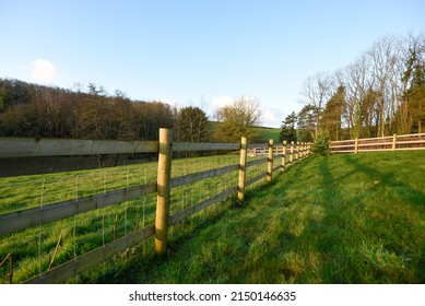 Rural Walks In Devon Uk British Country Side With Fencing Boundary
