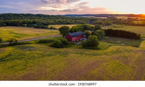 Rural Wisconsin Red Barn At Sunset