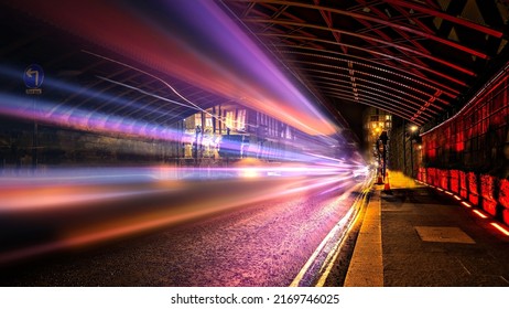 Rush Hour Fast Car Moving Night City ,Fast Moving Traffic Drives Moving Fast Light Each Effect Line Light Cg Time Lapse