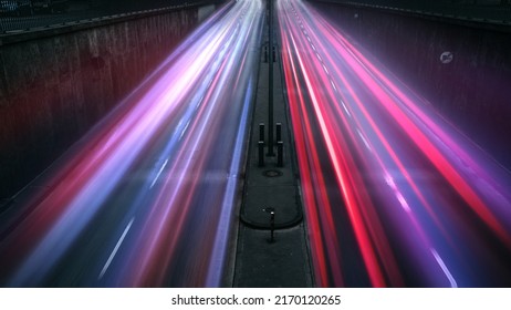 Rush Hour Fast Car Moving Night City ,Fast Moving Traffic Drives Moving Fast Light Each Effect Line Light Cg Time Lapse