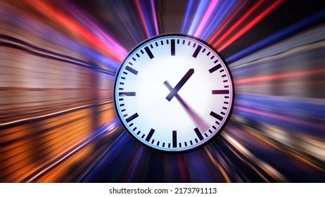 Rush Hour Fast Car Moving Tunnel And The Clock Spins Fast ,Fast Moving Traffic Drives Moving Fast Light Each Effect Line Light Cg Time Lapse