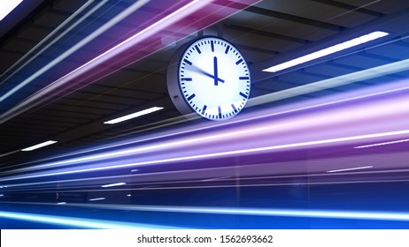 Rush hour Fast moving  evening ,Fast moving traffic drives   time lapse clock moving fast light each subway lane effect line light cg - Powered by Shutterstock