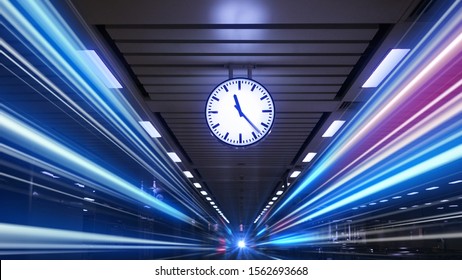 Rush Hour Fast Moving  Evening ,Fast Moving Traffic Drives   Time Lapse Clock Moving Fast Light Each Subway Lane Effect Line Light Cg