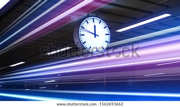 Rush hour Fast moving  evening ,Fast moving traffic\
drives   time lapse clock moving fast light each subway lane effect\
line light cg
