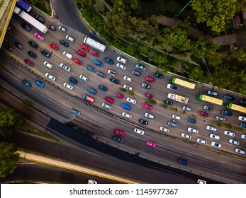 Rush Hour Traffic Jam Aerial Drone Shot