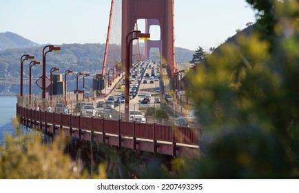 Rush Hour Traffic On Golden Gate, Landmark Bridge From San Francisco. Traffic In California, Transportation Industry In United States, 2022.