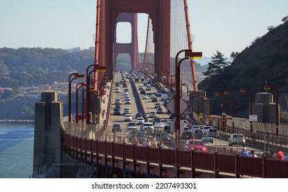 Rush Hour Traffic On Golden Gate, Landmark Bridge From San Francisco. Traffic In California, Transportation Industry In United States, 2022.