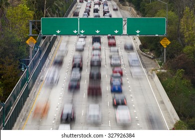 Rush Hour Traffic On Interstate Highway 110 Pasadena Freeway, Into Downtown Los Angeles California