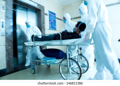 Rushing A Patient To The Emergency Room. Motion Blur