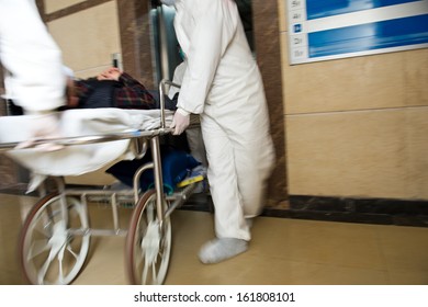 Rushing A Patient To The Emergency Room. Motion Blur