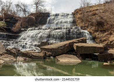 Rushing Waterfall In Southern Ontario.