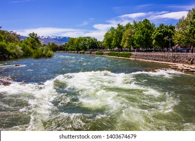 Rushing Waters Of Truckee River Along River Walk