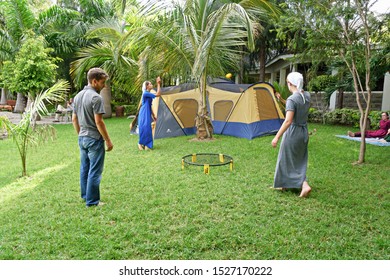 Rusinga Island, Kenya - October 5 2019: Mennonites Playing Spike-ball