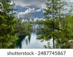 Ruskeala, Karelia, Russia - 8 July, 2023: Landscape of the mountain park Ruskeala in the Republic of Karelia