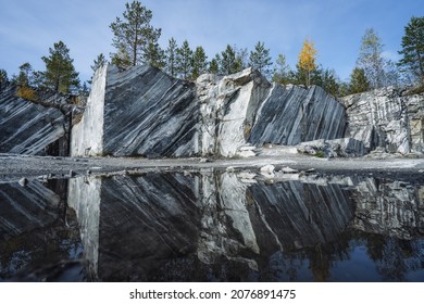 Ruskeala marble quarry. Karelia. Marble quarried in the north of Russia. Natural gray stone background