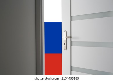 Russia behind the door background. Dangerous neighbor. Stop the war. Close the door for Russian Federation.