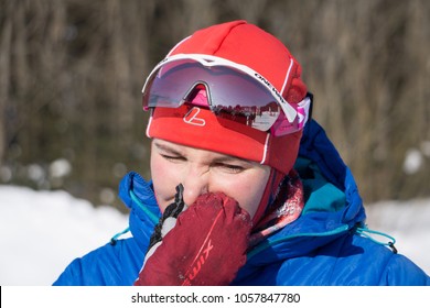 Russia Berezniki 11 March 2018: Ekaterina Shumilova Rus women's skiing km Sprint