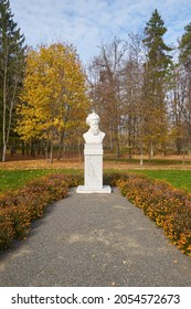 Russia, Bryansk oblast. October 07, 2021: Museum-estate of A. K. Tolstoy "Krasny Rog". Monument to A.K. Tolstoy