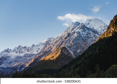 Russia, Caucasus, District Of The Settlement Arkhyz, Mountain Snow Capped Peak