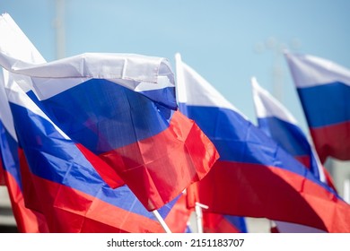 Russia flag isolated on the blue sky with clipping path. close up waving flag of Russia. flag symbols of Russia. - Shutterstock ID 2151183707